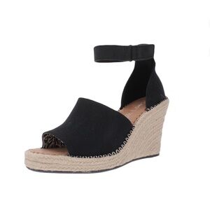 TOMS Marisol Espadrille Peep Toe Wedge Sandals Black Size 10M